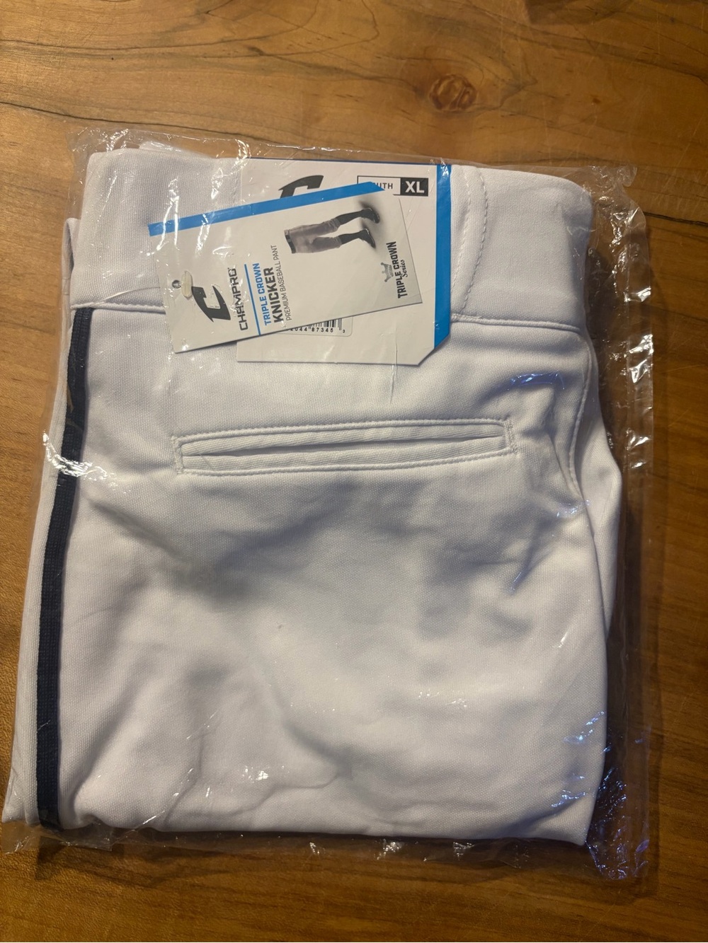White Youth XL Athletic Baseball Pants with Navy Stripe